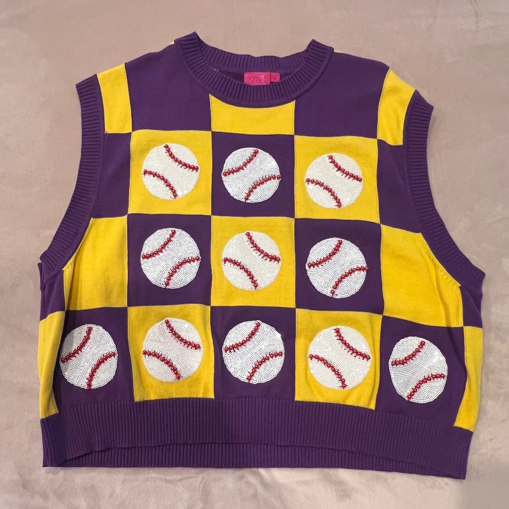 Queen of Sparkles purple and gold baseball sweater